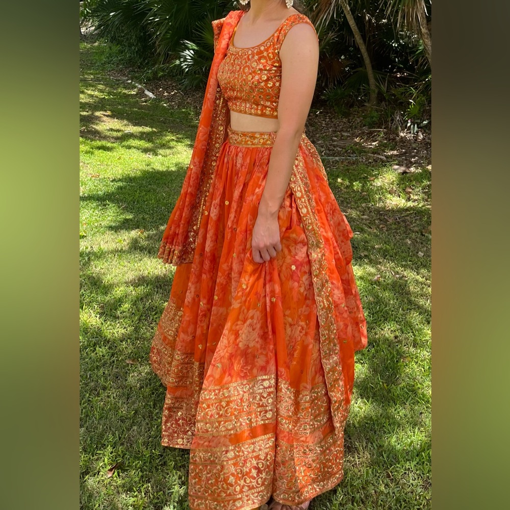 Like New Orange and Floral Lengha